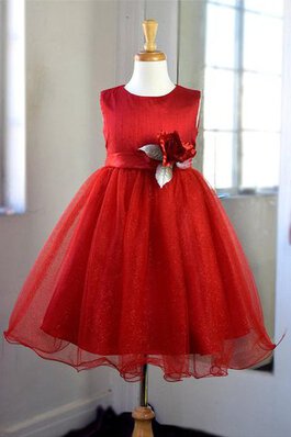 Abito da Cerimonia Bambini con Fiore in Tulle con Increspature con Piega A Terra con Fusciacca