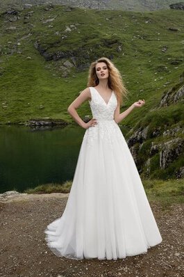 Abito da Sposa con Nastro con Piega Semplice in Tulle sogno in Pizzo