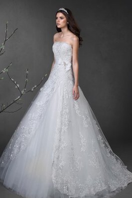 Abito da Sposa con Fiocco Senza Maniche Naturale con Applique in pizzo Allacciato