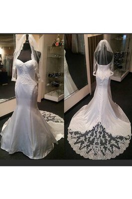 Vestido de Novia de Corte Sirena en Tafetán y Encaje de Encaje Adorno de Cordón