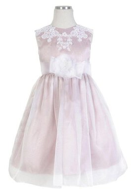 Robe de cortège enfant plissé festonné appliques en taffetas avec nœud à boucles