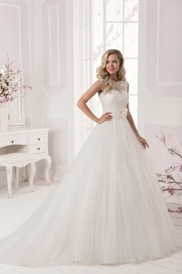 Abito da Sposa con Fiore con Applique A-Line Naturale Barchetta in Tulle