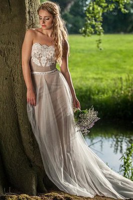 Abito da Sposa a riva con Perline in pizzo con Nastro in Tulle con Fusciacca