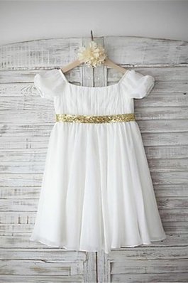 Robe de cortège enfant ligne a en chiffon avec perle de col bateau avec fleurs