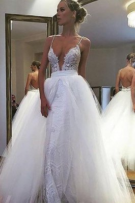 Abito da Sposa Stravagante Naturale in Tulle in Pizzo A-Line