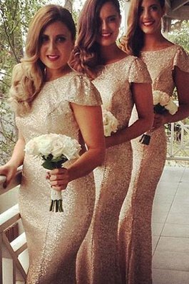 Schaufel-Ausschnitt Bateau kurze Ärmeln rückenfreies luxus Brautjungfernkleid mit Pailletten