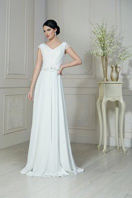 Abito da Sposa con Piega con Increspato A Terra con Perline Cappellino con Increspature