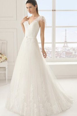 Abito da Sposa Pudica con Manica Corte V-Scollo a Sala A-Line Chiffon Coperta