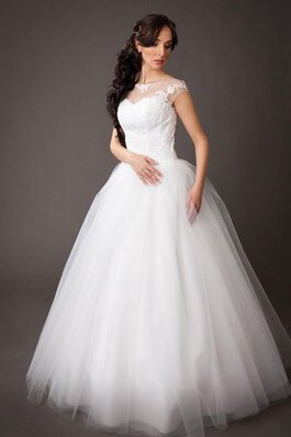 Abito da Sposa in pizzo Ball Gown in Tulle Barchetta Naturale con Piega