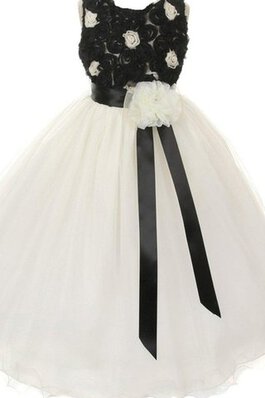 Abito da Cerimonia Bambini alta vita Bordo Ondulato in Chiffon Senza Maniche con Fiore mini