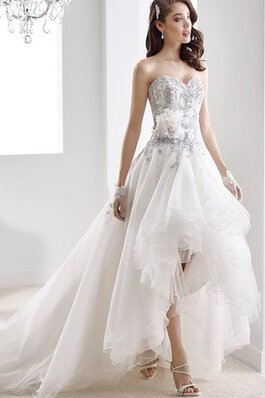 Abito da Sposa con Spacco Davanti Profondo V-scollo con Fiore Senza Maniche favola lusso