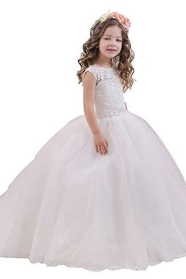 Robe de cortège enfant naturel col u profond en tulle avec sans manches avec fleurs