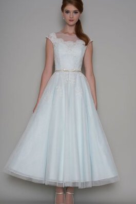 Abito da Sposa classico con Applique in Tulle Cappellino A-Line con Manica Corte