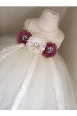 Abito da Cerimonia Bambini Tondo con Increspature decorato in Tulle con Fiore Senza Maniche