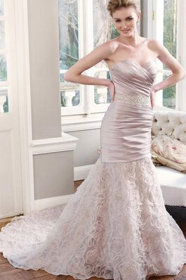 Abito da Sposa Allacciato Cuore con Increspature Naturale con Criss-cross A Terra