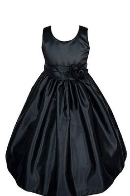 Abito da Cerimonia Bambini in Taffeta Senza Maniche con Increspature con Fiore