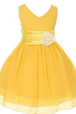 A linie Chiffon mini Blumenmädchenkleid ohne Ärmeln mit Plissierungen