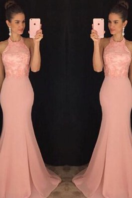 Elegante Vestido de Fiesta en Gasa de Escote halter de Sin mangas