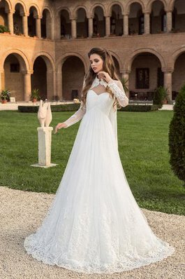 Abito da Sposa Cuore in Chiffon con Maniche Lunghe con Increspature Con Giacca Cerniera