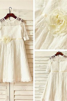 Abito da Cerimonia Bambini in Pizzo A-Line Naturale Tondo con Fiore