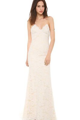 Robe de mariée nature longue v col profonde bretelles spaghetti manche nulle