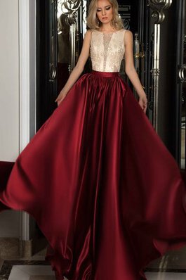 Robe de bal long col u profond a-ligne en satin fermeutre eclair