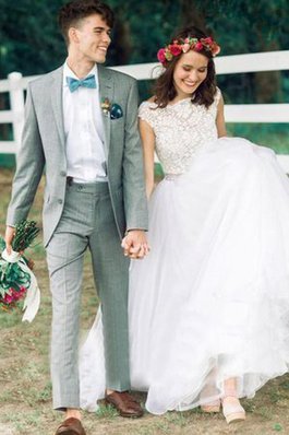 Abito da sposa a terra con ricamo cerniera a sala affascinante in pizzo