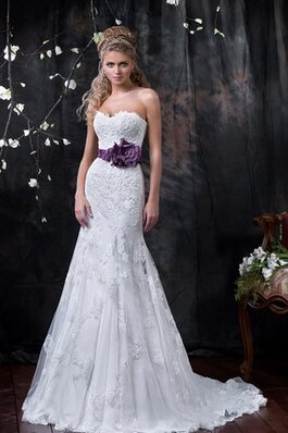 Abito da Sposa Sirena Cuore con Applique A-Line Senza Maniche Spazzola Treno