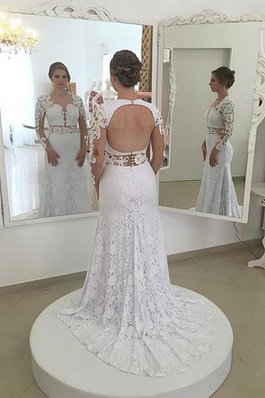 Elegante Vestido de Novia de Corte Recto de Encaje Adorno de Cola Barriba