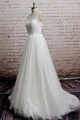 Robe de mariée avec décoration dentelle jusqu'au sol de col haut a-ligne avec sans manches