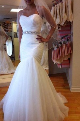 Robe de mariée distinguee manche nulle de sirène en tulle de col en cœur