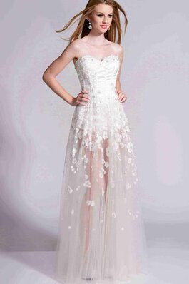 Robe de bal romantique transparent ligne a longueur au ras du sol avec lacets