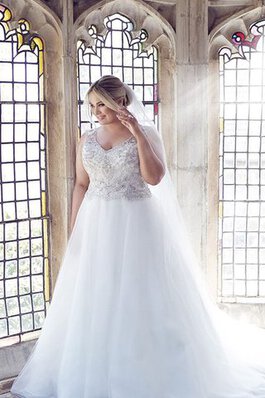 Abito da Sposa Naturale tradizionale Ball Gown Senza Maniche Lungo in Tulle