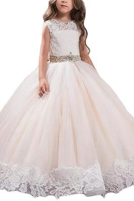 Abito da Cerimonia Bambini A Terra con Fiore in Tulle Ball Gown Naturale