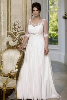 Abito da Sposa in Chiffon con Perline A-Line A Terra Spazzola Treno con Applique