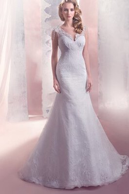 Robe de mariée naturel de sirène de traîne moyenne avec sans manches avec lacets