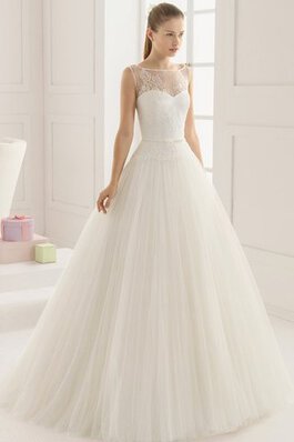 Robe de mariée vintage plissé en tulle avec sans manches a-ligne