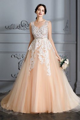 Abito da Sposa Elegante in Tulle Senza Maniche Radiosa Coda A Strascico Corto