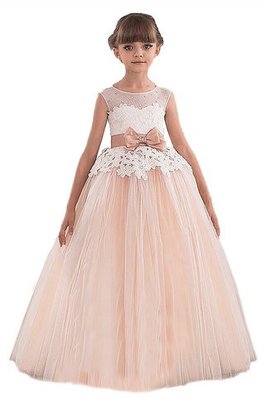 Abito da Cerimonia Bambini Ball Gown con Fusciacca Tondo Naturale in Tulle