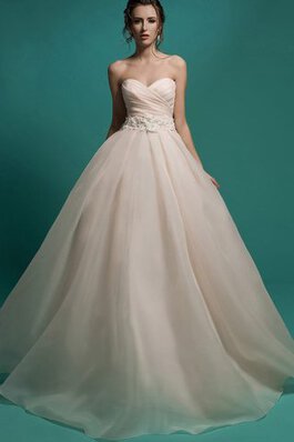 Abito da Sposa in Organza Cuore a Spiaggia con Applique Senza Maniche con Fiocco