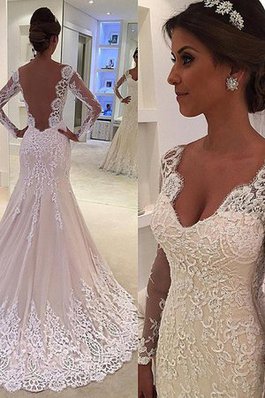 Abito da sposa v-scollo elegante lungo fantastico con maniche lunghe a terra