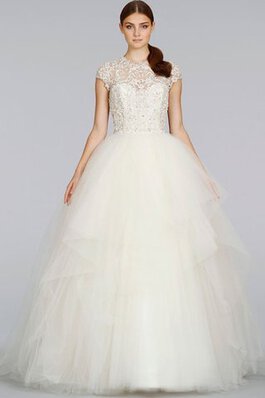 Abito da Sposa con Perline Lupetto in Tulle in Pizzo con Ricamo Cappellino