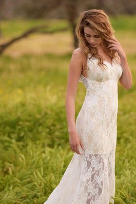 Elegante Vestido de Novia de Baja escote en V de Playa de Cola Corte