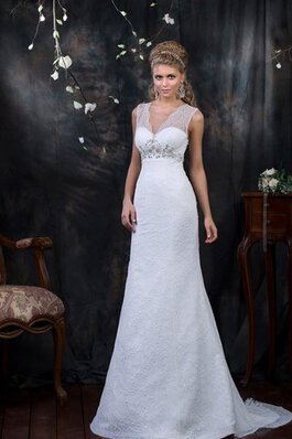 Robe de mariée classique de col en v gaine avec perle jusqu'au sol