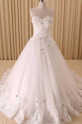 Abito da Sposa con Perline A-Line in pizzo in Raso Cuore in Tulle