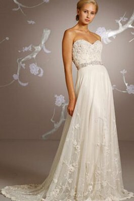 Abito da Sposa Allacciato con Nastro con Applique A Terra Senza Maniche Cuore