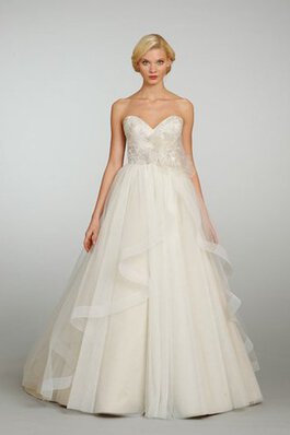 Abito da Sposa radiosa Naturale con Fiore Cuore Spazzola Treno con Increspature