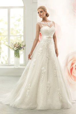 Abito da Sposa A Terra con Applique in Tulle A-Line Senza Maniche in pizzo