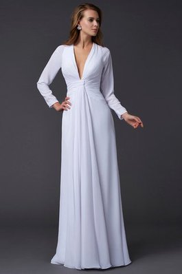 Abito da Ballo in Chiffon con Maniche Lunghe A Terra V-Scollo con Increspato