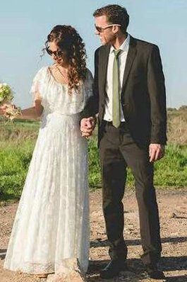 Moderno Vestido de Novia de Corte-A en Encaje de Escote redondo